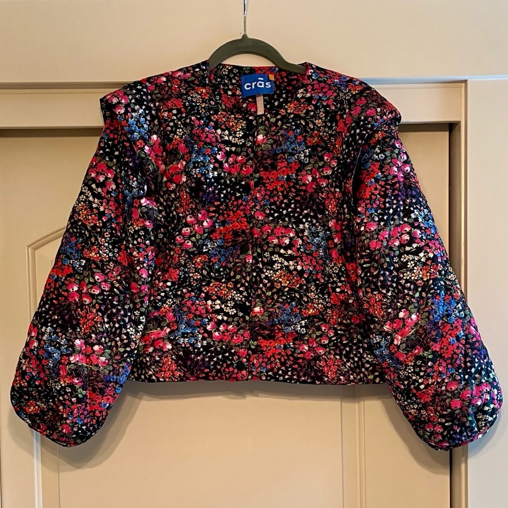 Cras | Black Floral Quilted Jacket | Size 36 (SMALL)
